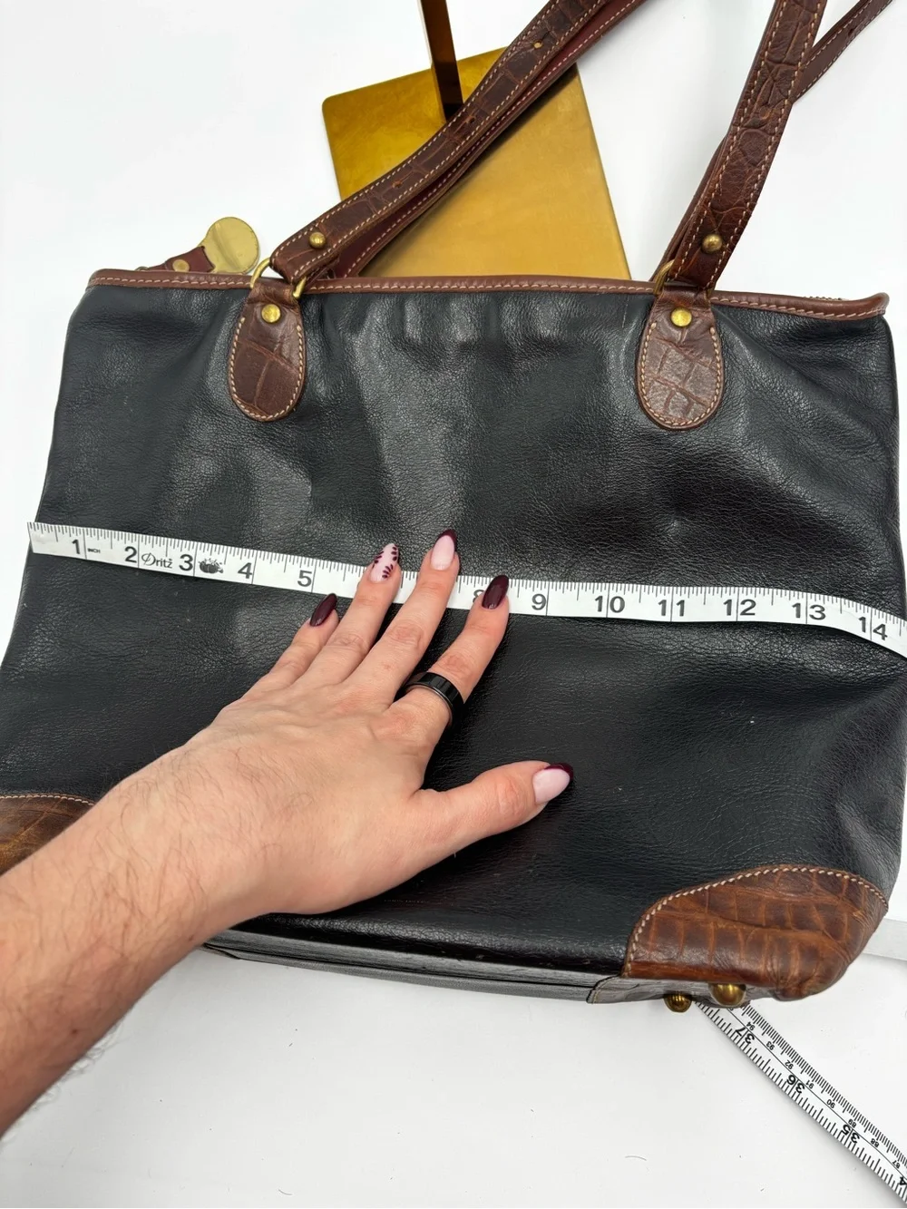 Brahmin Black Leather Croc Trim Tote Shoulder Bag